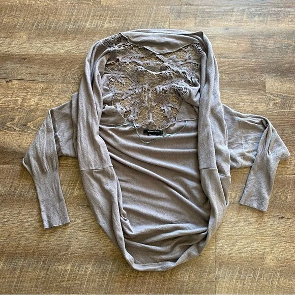 BCBGMaxAzria Cocoon Cardigan Crochet Brown Mushroom Taupe L/XL Soft - Picture 4 of 8